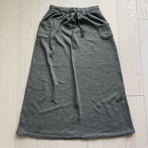Grey Maxi Length Cargo Punk Grunge Sweater Skirt Drawstring Elastic Waist Cozy